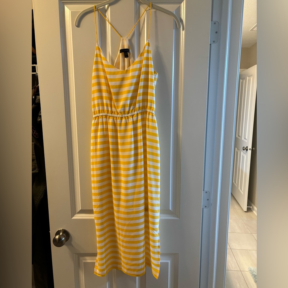 J. Crew yellow and white midi dress